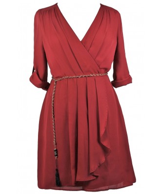 Cute Plus Size Wrap Dress, Burgundy Red Plus Size Dress, Cute Plus Size Dress, Plus Size Party Dress