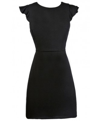 Black Flutter Sleeve Sheath Dress, Little Black Dress, Cute Work Dress