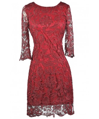 Burgundy lace Sheath Dress, Cute Holiday Dress, Burgundy Lace Bridesmaid Dress