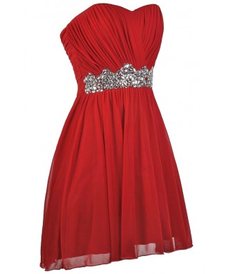 Red Embellished Party Dress, Cute Red Dress, Red Holiday Dress, Red ...