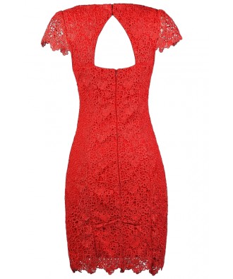 Red Capsleeve Lace Dress, Cute Red Dress, Red Lace Pencil Dress Lily ...