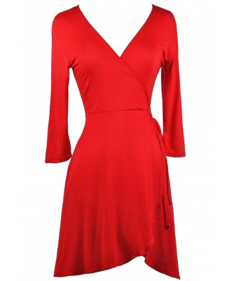 Red Wrap Dress, Cute Red Dress, Red Holiday Dress