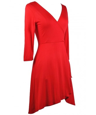 Red Wrap Dress, Cute Red Dress, Red Holiday Dress Lily Boutique
