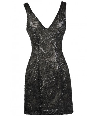 Black Sequin Cocktail Party Dress