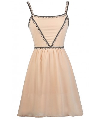 Beige Beaded Cocktail Party dress