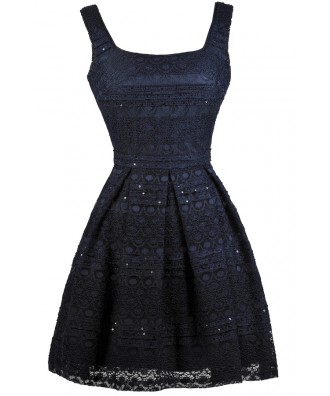 Cute navy Dress, Navy Lace Party Dress, Navy Lace Cocktail Dress, Navy Lace Sundress