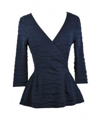 Navy Blue Peplum Surplice Top