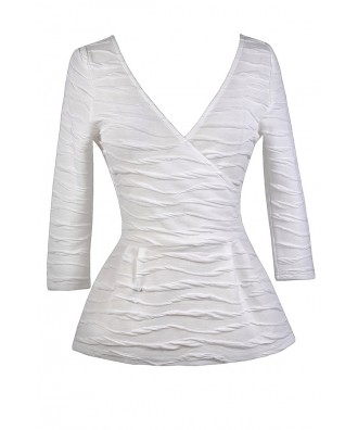 White Surplice Peplum Top