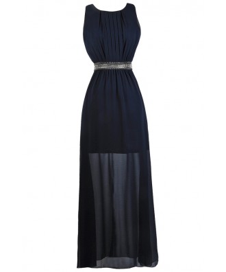 Navy Beaded Maxi Dress, Navy Maxi Bridesmaid Dress, Navy Formal Dress, Navy Prom Dress