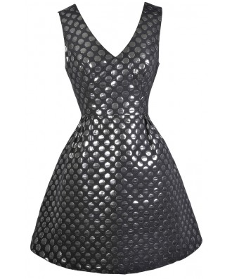 Black and Silver Dot A-Line Party Dress