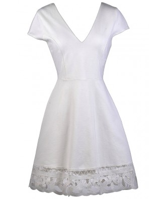 Cute Ivory Dress, Ivory Sundress, Ivory Summer Dress, Ivory Capsleeve A-Line Dress, Lace Trim Dress