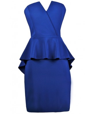 Bright Blue Cocktail Dress, Royal Blue Party Dress, Royal Blue Peplum Dress