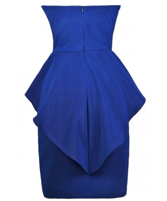 Royal Blue Peplum Dress, Strapless Peplum Dress, Royal Blue Cocktail ...