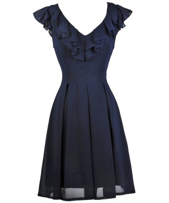 Cute Navy Dress, Navy Ruffle Dress, Navy Party Dress, Navy Bridesmaid Dress