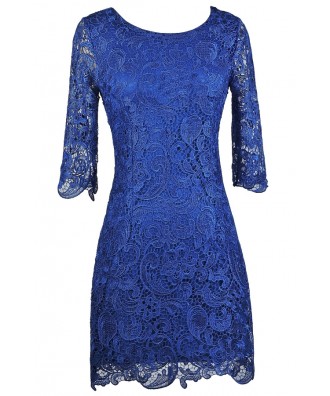 Royal Blue Lace Sheath Dress, Bright Blue Lace Dress, Blue Lace Cocktail Dress, Blue Lace Party Dress