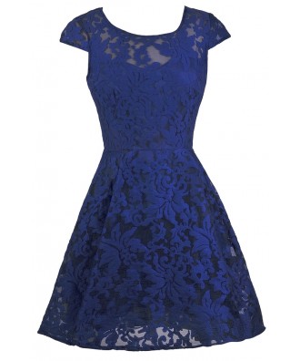 Bright Blue Capsleeve A-Line Dress, Bright Blue Bridesmaid Dress, Royal ...