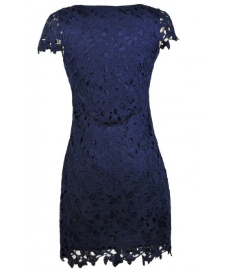 Navy Lace Pencil Dress, Cute Navy Dress, Navy Lace Capsleeve Pencil ...