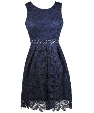 Navy lace Dress, Cute navy Dress, Navy Party Dress, Navy Lace A-Line Dress, Navy Bridesmaid Dress