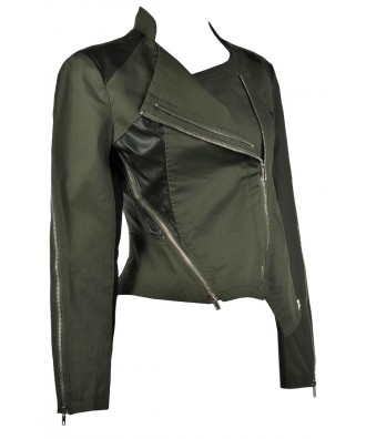 Olive and Black Crossover Jacket | Cute Moto Jacket | Cute Fall Jacket ...