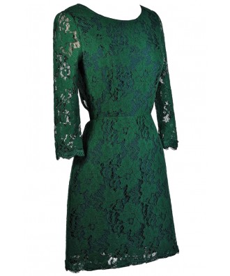 Forest Green Lace Dress, Cute Holiday Dress, Green Lace Party Dress ...