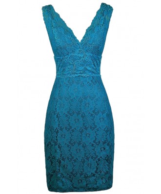 Teal Lace Party Dress, Teal Blue Lace Dress, Teal Lace Bodycon Dress