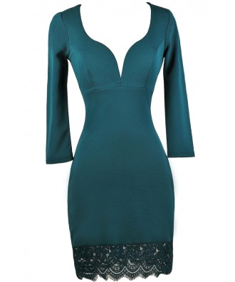 Cute Teal Dress, Teal Lace Dress, Teal Party Dress, Teal Cocktail Dress