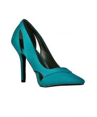 Teal Stiletto Pumps, Cute Teal Cutout Pumps