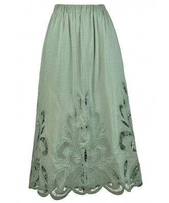 Sage Green Midi Skirt, Longer Length Sage Midi Skirt, Lasercut Sage ...