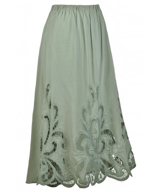 Sage Green Midi Skirt, Longer Length Sage Midi Skirt, Lasercut Sage ...