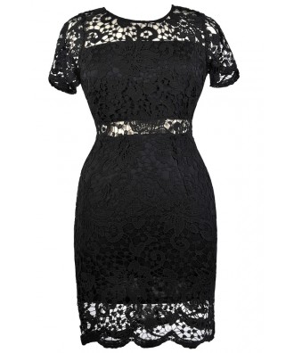 Cute Plus Size Dress, Black Lace Plus Size Dress, Black Lace Pencil ...