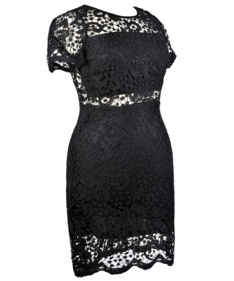 Cute Plus Size Dress, Black Lace Plus Size Dress, Black Lace Pencil ...