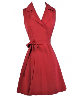 Cute Red Dress, Red Wrap Shirt Dress, Cute Work Dress