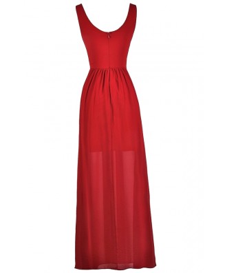 Red Embellished Maxi Dress, Red and Gold Dress, Cute Maxi Dress, Red ...