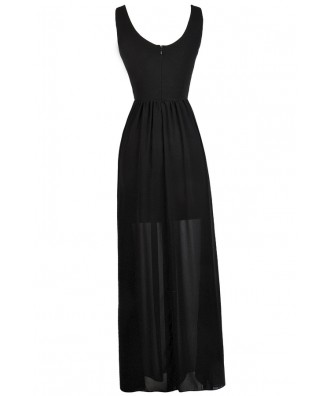 Black Embellished Maxi Dress, Cute Maxi Dress, Black Beaded Prom Dress ...