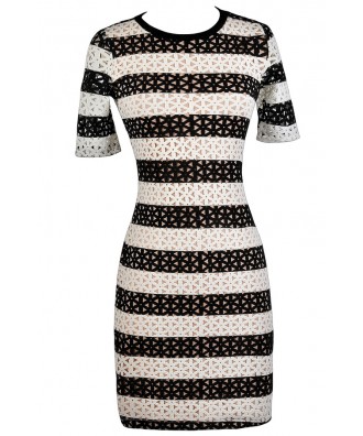 Online Boutique Dress, Black and White Pencil Dress, Lasercut Dress