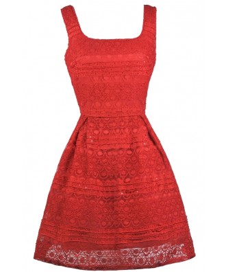 Red Lace A-Line Holiday Party Dress