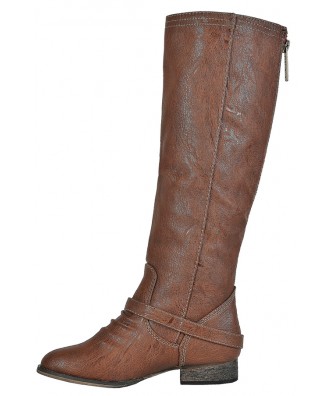 Cognac Riding Boots, Red Zipper Boots, Cute Fall Boots, Tan Boots Lily ...