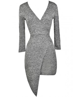 Cute Grey Dress, Grey Cocktail Dress, Grey Wrap Dress, Grey Party Dress