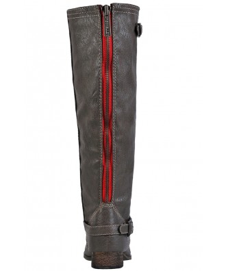 Grey Riding Boots, Cute Fall Boots, Red Zipper Boots, Grey Boots Lily ...