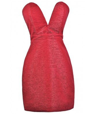 Red Strapless Cocktail Party Holiday Dress