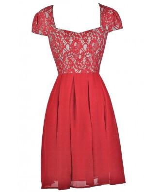 Red Lace Capsleeve Holiday Party Dress