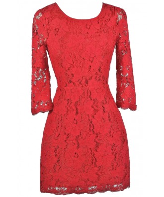 Cute Red Dress, Red Lace Dress, Red Lace Cocktail Dress, Red Lace Party Dress