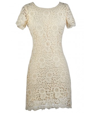 Beige Lace Rehearsal Dinner Dress