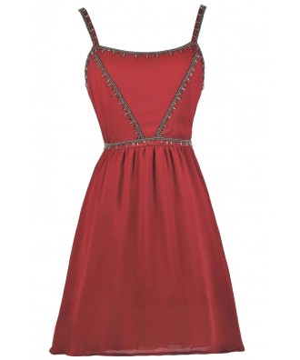 Burgundy Red Beaded Holiday Party Dress