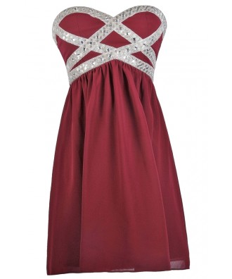 Burgundy Embellished Holiday Party Bridesmaid Dress