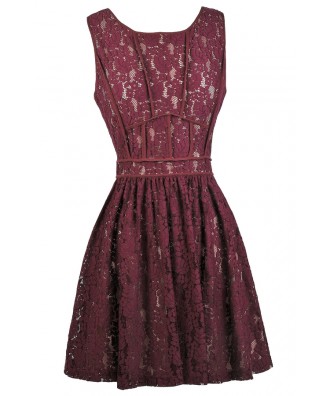 Burgundy Wine Lace Dress, Cute Bridesmaid Dress, Wine Red Party Dress