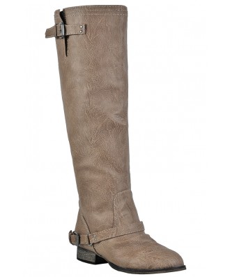 Beige Riding Boots, Cute Fall Boots, Red Zipper Boots