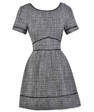 Black and Ivory Tweed Dress, Cute Work Dress