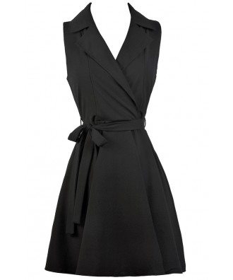 Cute Work Dress, Little Black Dress, Black Wrap Shirt Dress