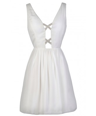 Off White Plunging Neckline Dress, Off White Party Dress